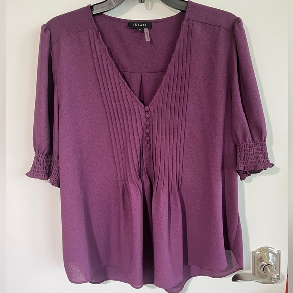 1. State Purple Pleated Blouse - Picture 2 of 9